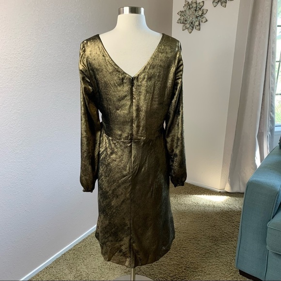 Lauren Ralph Lauren Sateen Faux Wrap Dress Gold - Picture 7 of 11